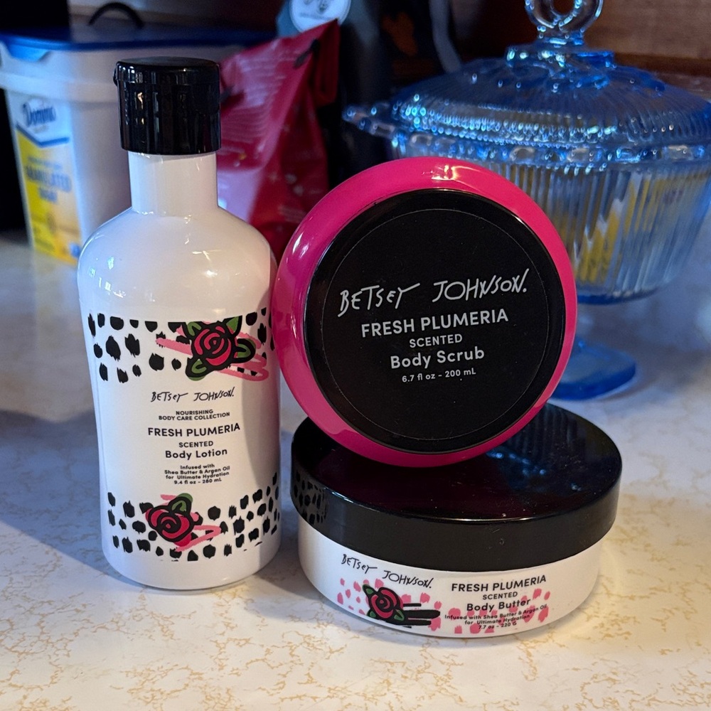 Betsey Johnson Fresh Plumeria Body Lotion and Scrub - Pink and Black